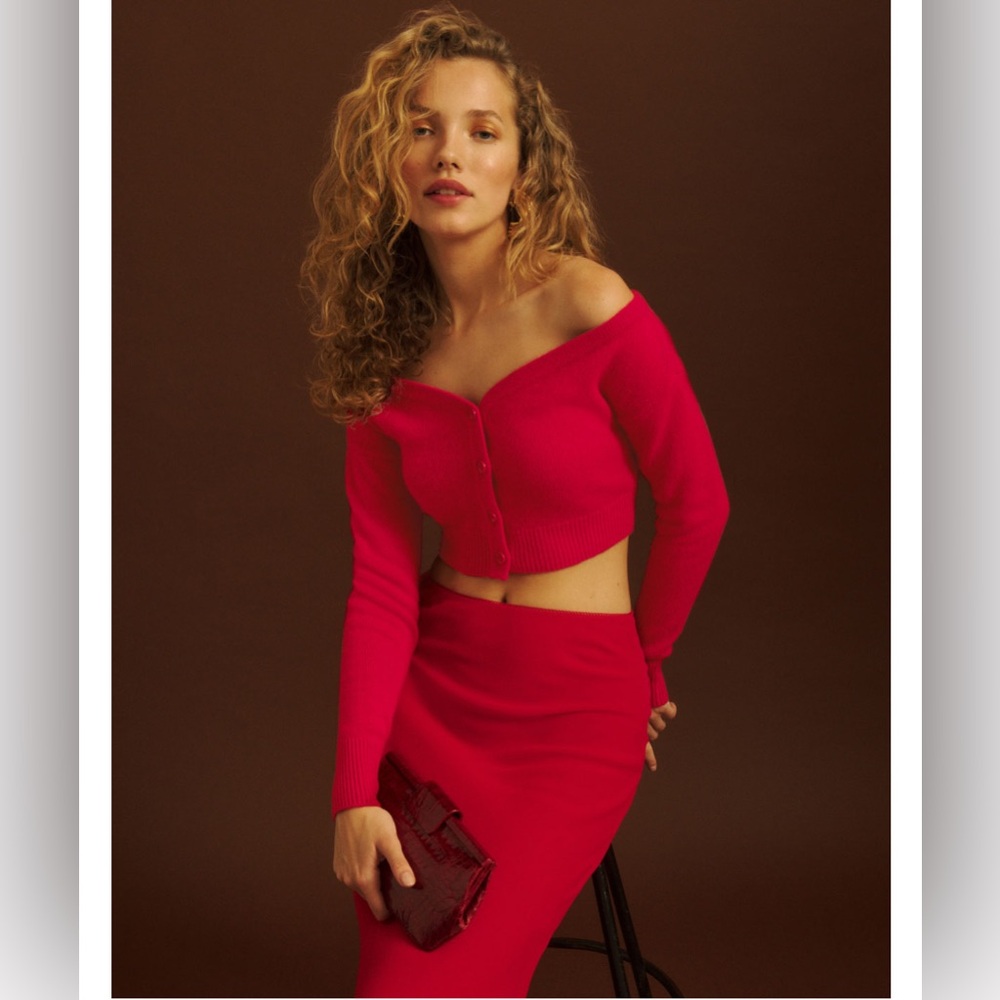 Reformation Millie Cashmere Off The Shoulder Cardigan